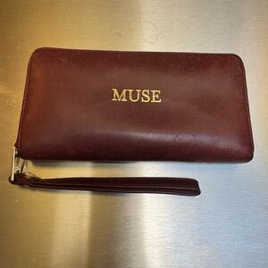 Zadig & Voltaire Paris “Muse” Leather Wristlet Clutch Burgundy Gold Hardware